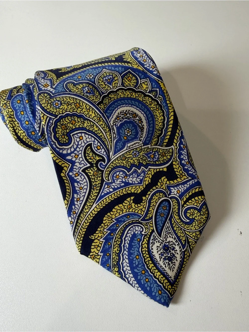Bullock & Jones Blue and Yellow Paisley Silk Tie Beautiful
